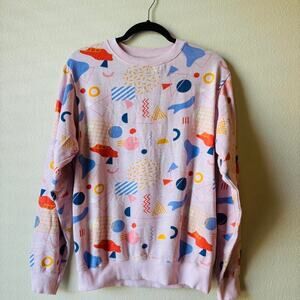 Super Massive Pink Crewneck Sweatshirt with Geometric Shapes 90s Y2k Streetwear
